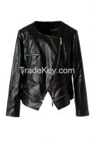 Ladies Faux Leather Jacket with Zipper