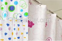 100% Printed High Quality Bathroom Polyester Striped Hotel Hookless Shower Curtain