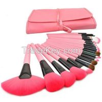 50sets/lot,Full 24pcs Professional Makeup Brush Tool Goat Hair Pink Cosmetics Brush Set kits Top Quality Dresser Brush Tool with Leather case