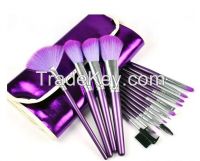 100sets/lot,Excellent Design 16pcs Facial Brushes Set Kit Bright Purple Style Cosmetics Brushes with Leather Bag