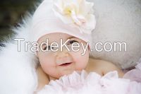 White Cotton Hats with Pale Pink Large Rose
