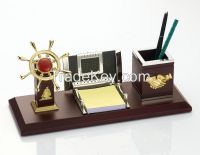 wood desktop with calendar and penholder for business gifts