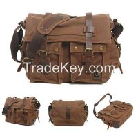 stock fashion canvas and genuine leather messenger bag for men 