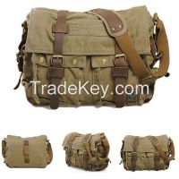 Stock Fashion Canvas And Genuine Leather Messenger Bag For Men 