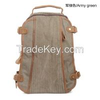 Canvas High School College Backpack Bag With Genuine Leather