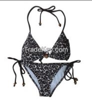 Sexy string bikini in leopard pattern and push up bra