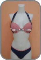 Sexy bikini with push-up cup in stripes and solid color bottom, very fashion and fits body