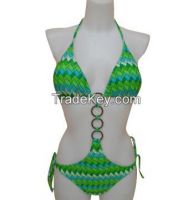 Sexy trikini string bikini in hot cut-outs at waist with rings connected