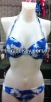 Sexy bikini with push up cup and adjustable strings, sky and oceanic pattern, UV protection