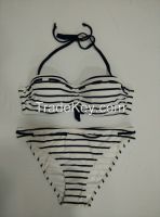 Sexy string bikini in black and white striped print bandeau top