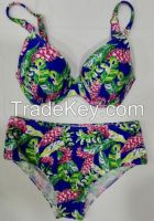 Sexy string bikini with push up cup flower print UV protection