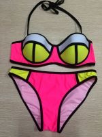 2015 new arrival sexy triangle bikini brazilian hot lady swimwear push up bandeau swimsuit multi color