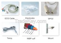 ECG cable, SPO2 sensor, NIBP cuff and probe