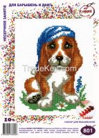 Basset - Cross Stitch Kit with Water Soluble Color Scheme Printed on Canvas