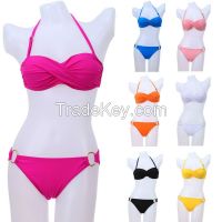 Sexy Shoulder Strapless 8 Color Fashion Swimwear with Cup Iron Hoop Underwear Bikini Set push up Women Beach Bath Swimsuit