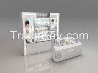 Glossy white color MDF cosmetic display stand experice display unit