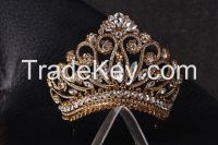 Unique Handmade Princess Tiara Crown , Wedding Tiara, Crystal Gold Tiara Hand Made For Order Inlaid With Brown Swarovski Crystals