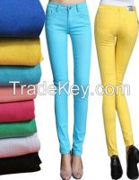 lady's colorful slim pencil jeans