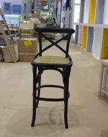 French Black Cross Back Wood Bar Stool Vintage Rattan Seat Bar Chair