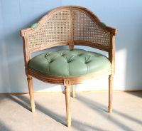 French Bistro Rattan Back Chair Solid Wood Buttoned Chair