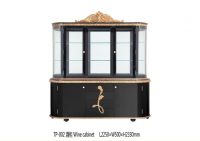 French Vitrine carved front oval china cabinet with drawer black gold lacquer