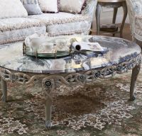 Carved Flower Marble Top Coffee Tables For Sale