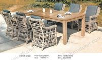 Outdoor garden wood and rattan 6 chairs and dining table price FWM-020