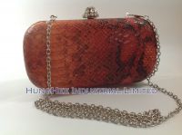 Rhinestones Closure Dark-Red Faux Python Skin Leather Hard Case Evening Party Handbag Clutch Purse Evening Bags HH-P1312