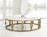 Coffee table > Oval gilded gold stainless steel frame with marble surface coffee table