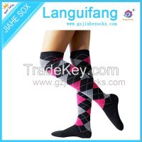 Fashion Ladies Long Knee High Argyle Women Woolen Socks