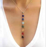 Multi color Chakra Beads Long Pendant Necklace