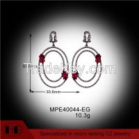 Fashion Ruby Zirconia Black Plating Micro Pave Sterling Silver Earrings
