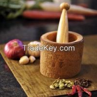 Wooden Spice Mortar and Pestle In Brown