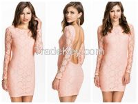 Light Pink Backless Lace Club Dress