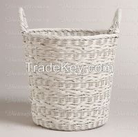 rattan basket, laundry basket white color handmade in Vietnam