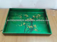 lacquer tray handmade in Vietnam green metallic color hand painting flower