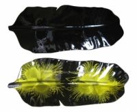 lacquer tray handmade in Vietnam leaf shape yellow color