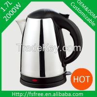 New Arrival Hot Selling 1.7L 2000W Fast Heating Electric Stainless Steel Kettle