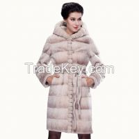 2015 Women Luxury Mink Hair Trim Hooded Elegant Long 100% Guaranteed Genuine Leather Sheepskin Wool Clothing Outerwear Fur Coats