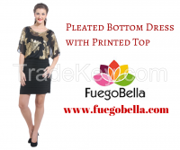 Feugobella Pleated Bottom Dress with Printed Top