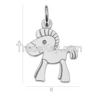 925 Sterling Silver Pony Charm, Horse Pendant (rhodium, gold or rose plating available)