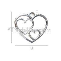 925 Sterling Silver Heart Charm, Pendant (rhodium, gold or rose plating available)
