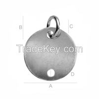 925 Sterling Silver Round Tag for Engraving, Charm, Pendant 12 mm (rhodium, gold or rose plating available)