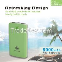  Dual USB Output Power Bank Charger 8000mah with Flashlight for Mobile Phone 