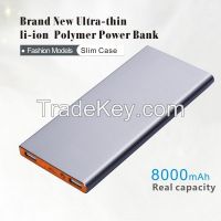 8000mah Dual USB Charger Slim Power Bank for Mobile Phone