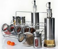 Stainless steel coating glass spice jar glass canister glass storage jar