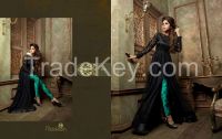 Black and green color Net fabric designer suit