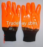 Fluorescent Orange  PVC Fully Coated Work Glove,foam Insulated Liner Smooth  Finish,knit Wrist