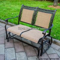 2-seater cast aluminum rocking chair loveseat glider bench in sling fabric seat& back for patio/outdoor park bench #IVY14109