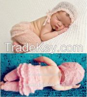 Newborn photo props crochet mohair baby pant and bonnet
